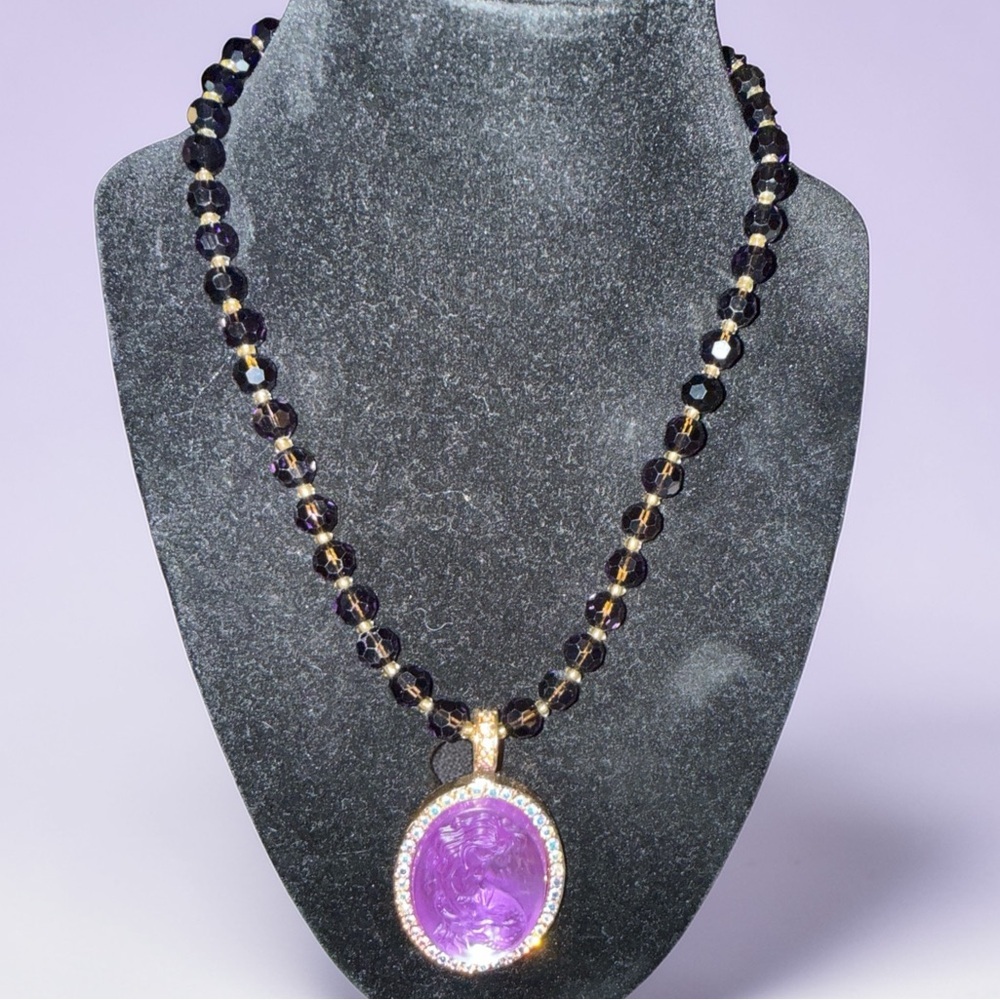 Kirk's Folly Purple Mermaid Cameo Necklace Gold Tone w/ Aurora Borealis Crystals - Picture 8 of 8